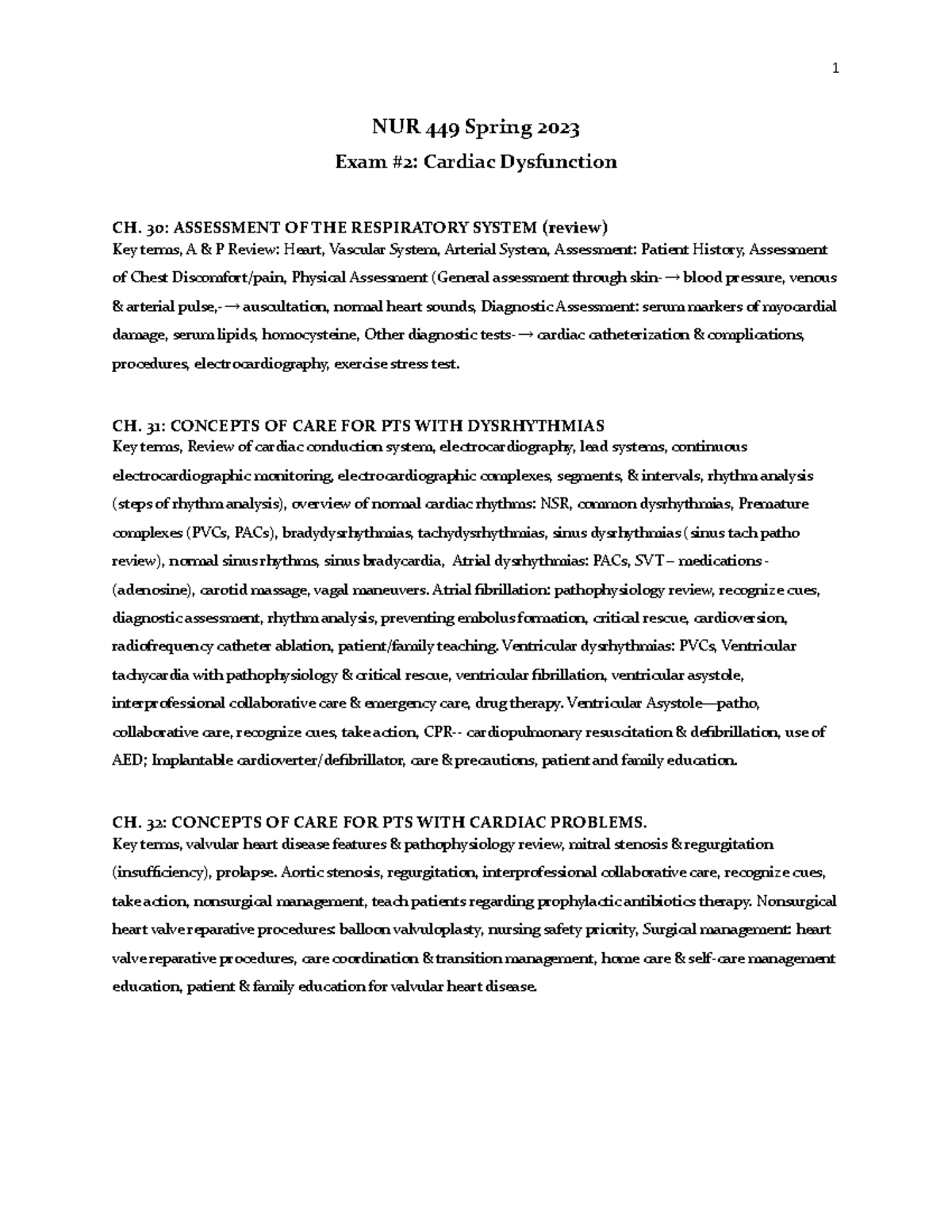 AH3 EXAM #2 Blueprint - 1 NUR 449 Spring 2023 Exam #2: Cardiac ...
