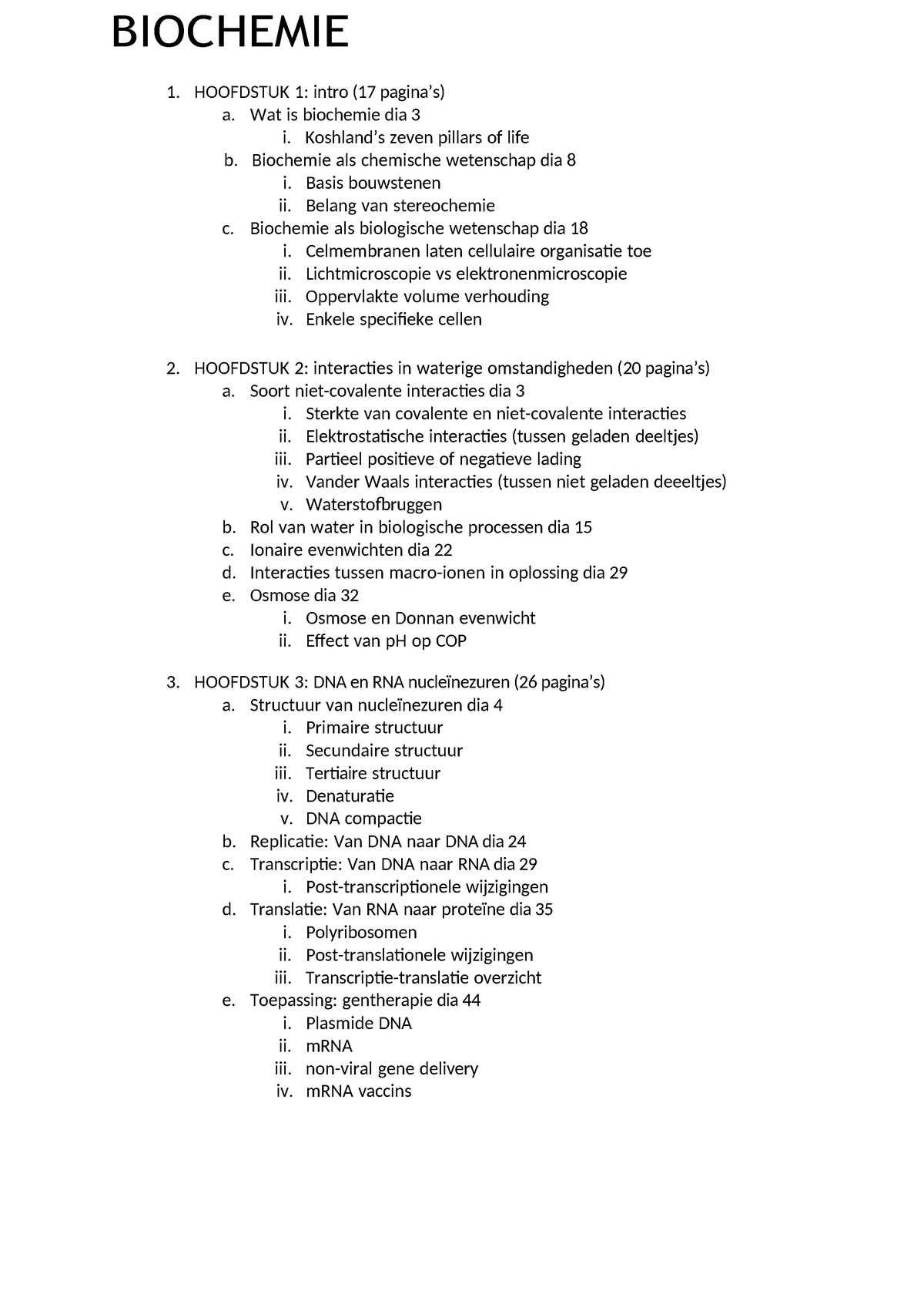 Biochemie Inhoudstabel Alle Hoofdstukken - BIOCHEMIE HOOFDSTUK 1: Intro ...