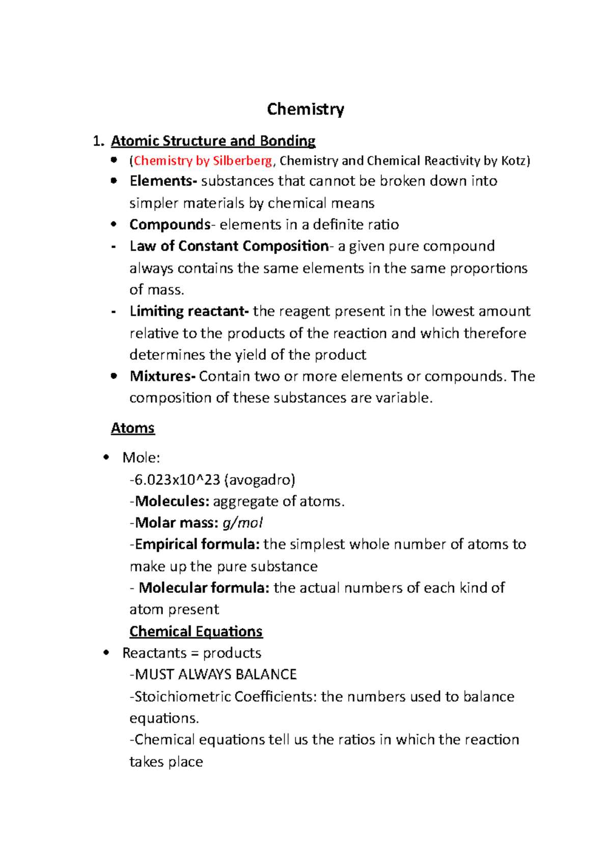 1E5 - Lecture notes All - Chemistry Atomic Structure and Bonding ...