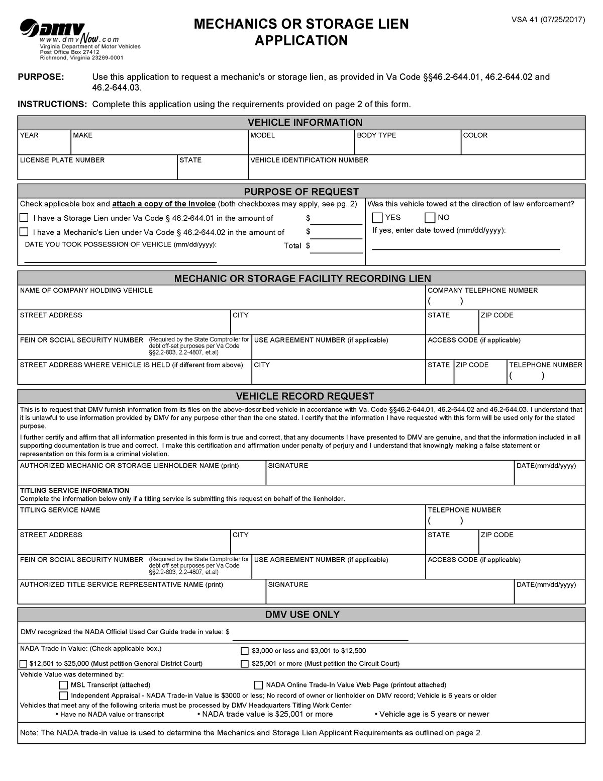 Vsa41 - dasfasd - This is to request that DMV furnish information from ...