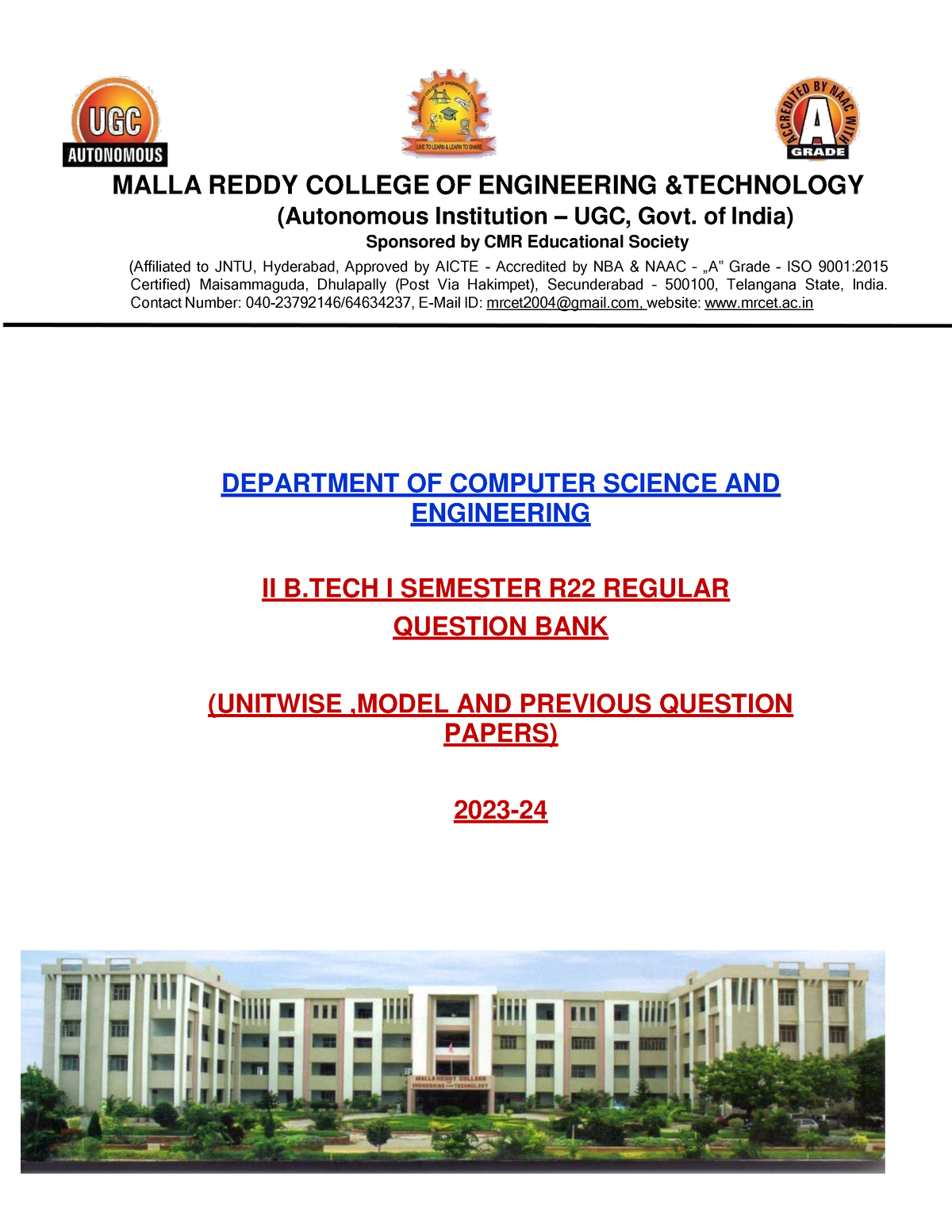 Mrcet R22 II I QB - Practice Material - MALLA REDDY COLLEGE OF ...