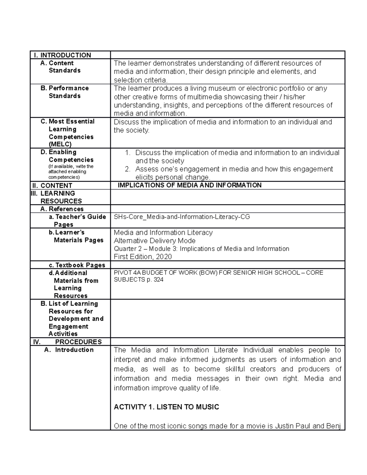 MIL Q2 - 6 - notes for media and information literacy - I. INTRODUCTION ...