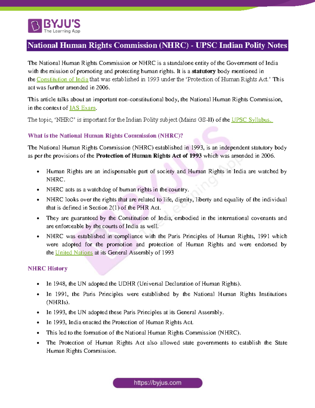 National Human Rights Commission (NHRC - It is a statutory body ...