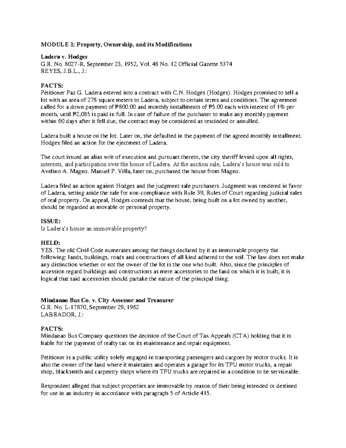 Property LAW CASE Digest Assignment Mod 1 MODULE 1 Property