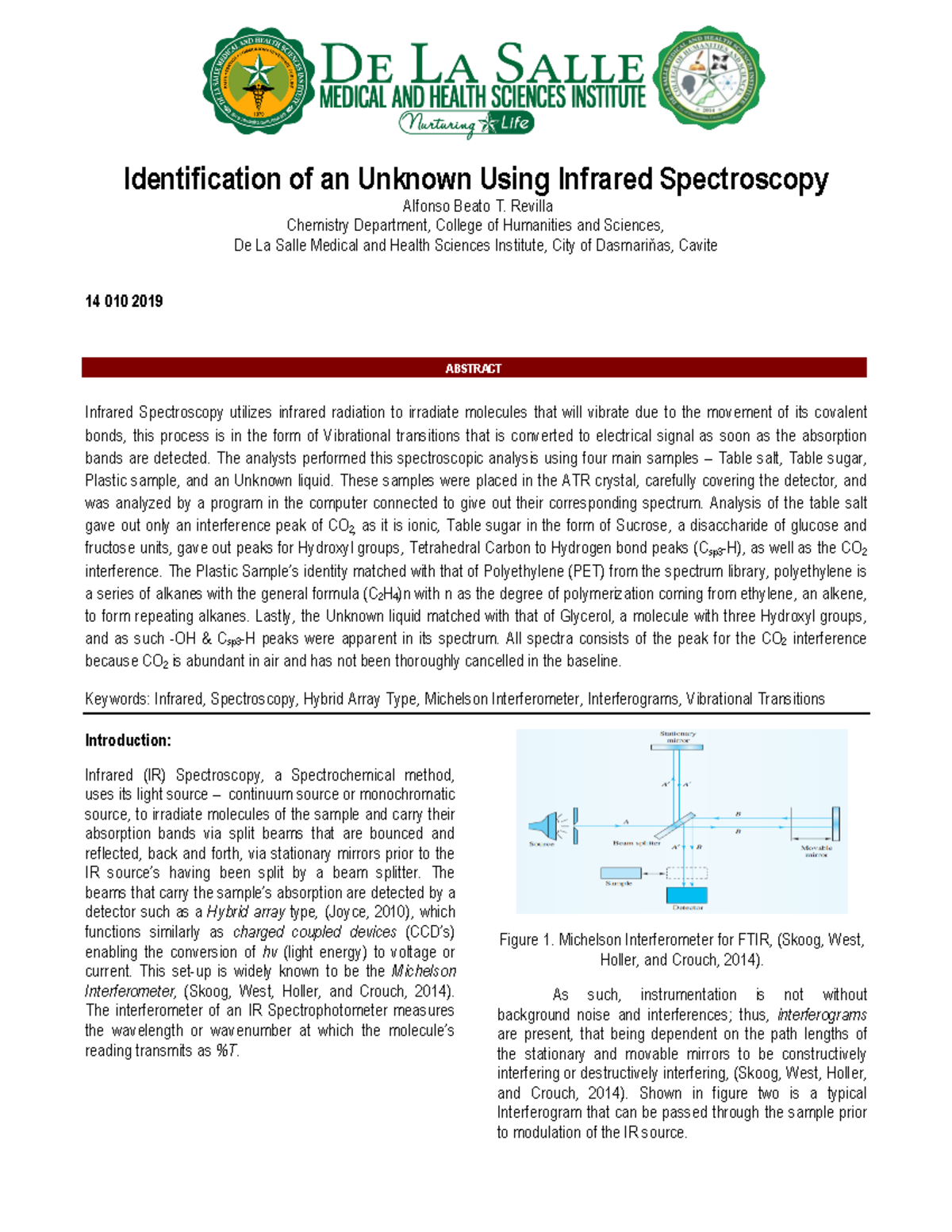 IR SPEC LAB REP - Identification of an Unknown Using Infrared ...