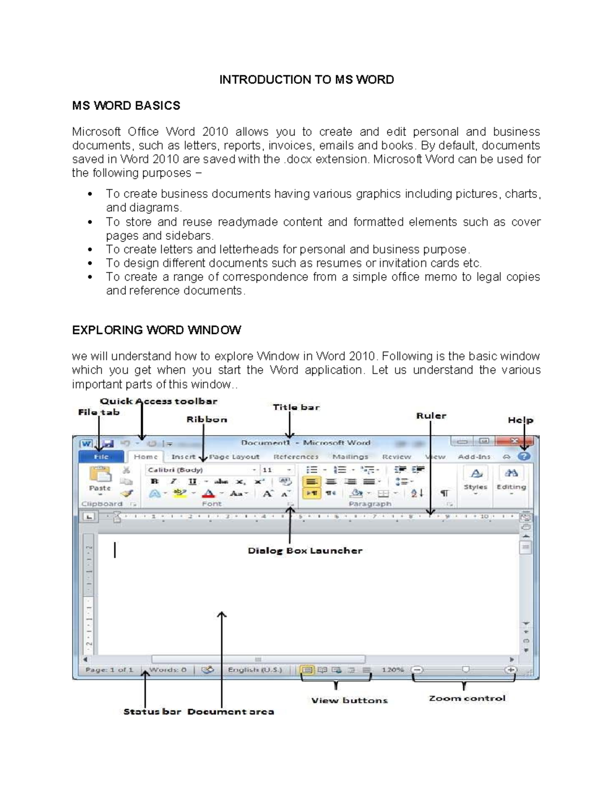 Introduction TO Mintroduction to S WORD - INTRODUCTION TO MS WORD MS ...