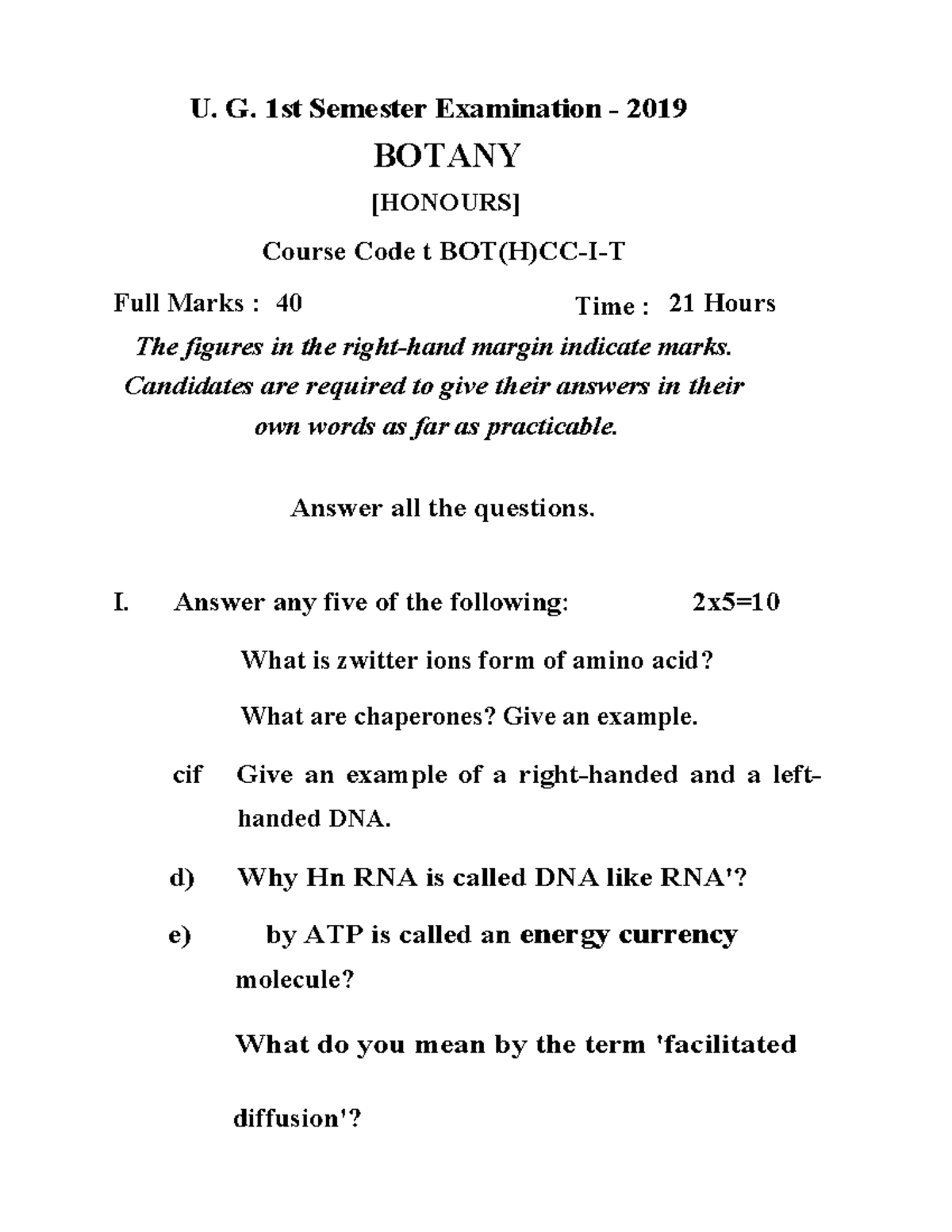 Botany honours questions paper 2019 ! Studocu