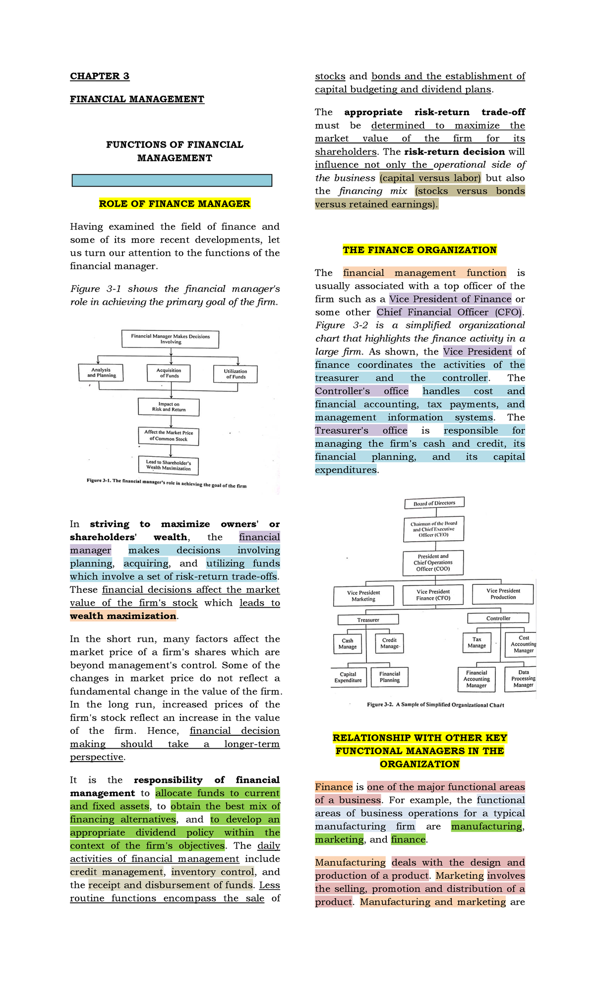 Chapter 3 Study Guide Finman - CHAPTER 3 FINANCIAL MANAGEMENT FUNCTIONS ...