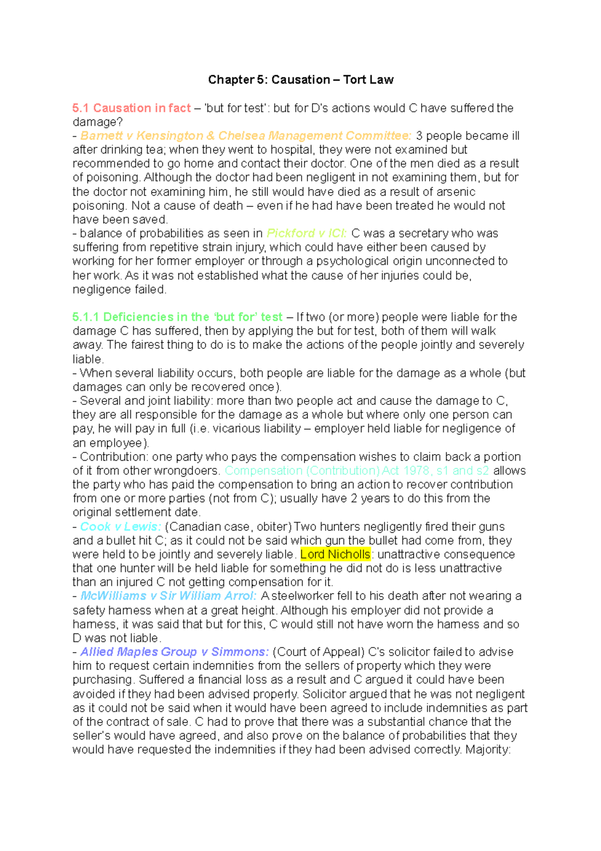 Chapter 5 - Tort Law Directions - Chapter 5: Causation – Tort Law 5 ...