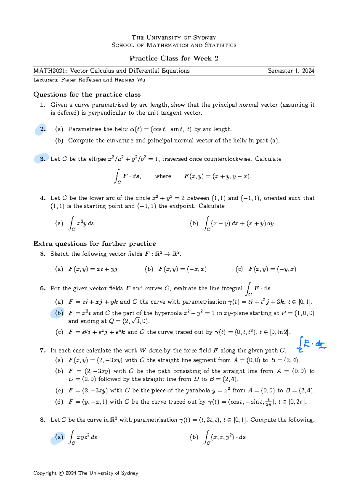 Prac2notes - practice questions done during practical lesson - The ...