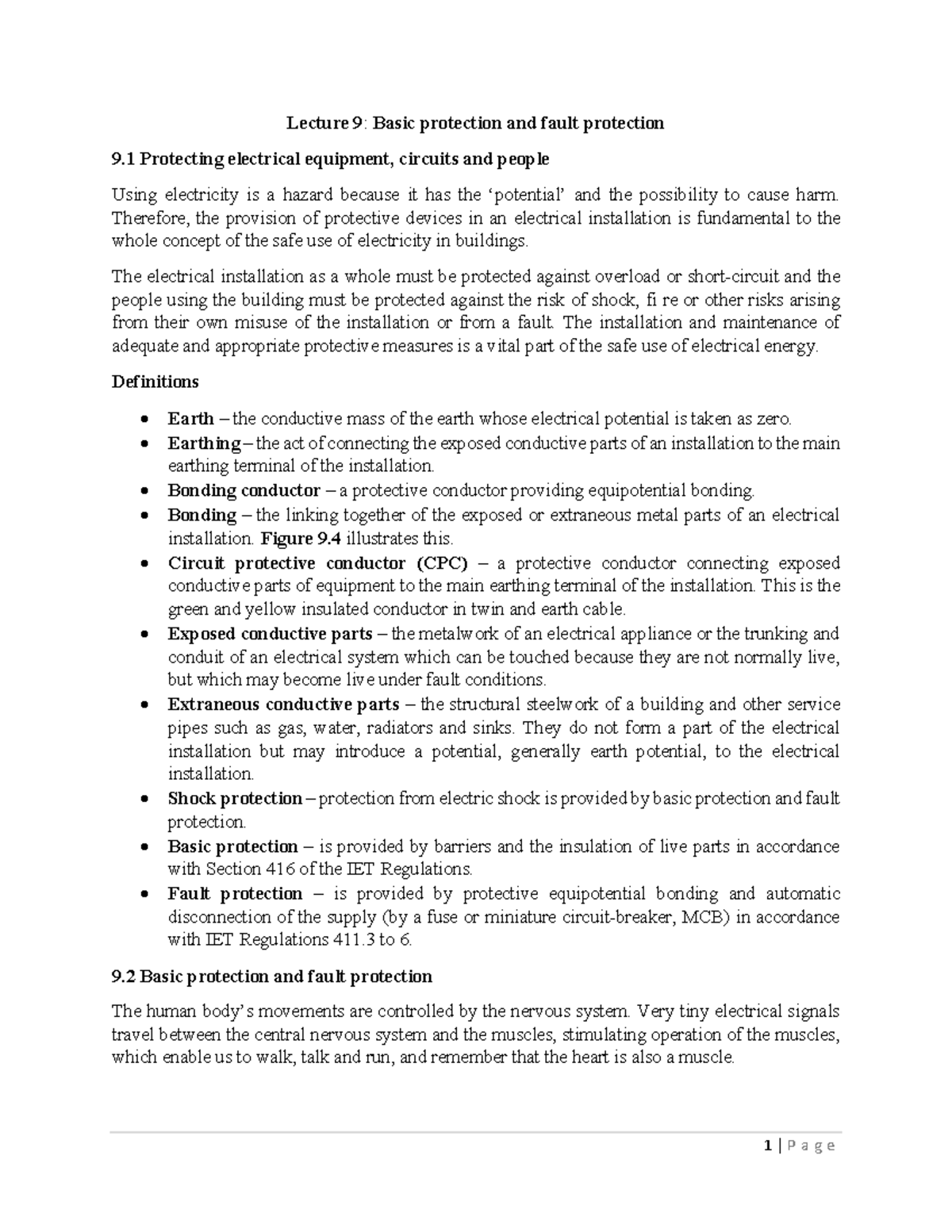 Lecture 9 Basic protection and fault protection BT Economics Studocu