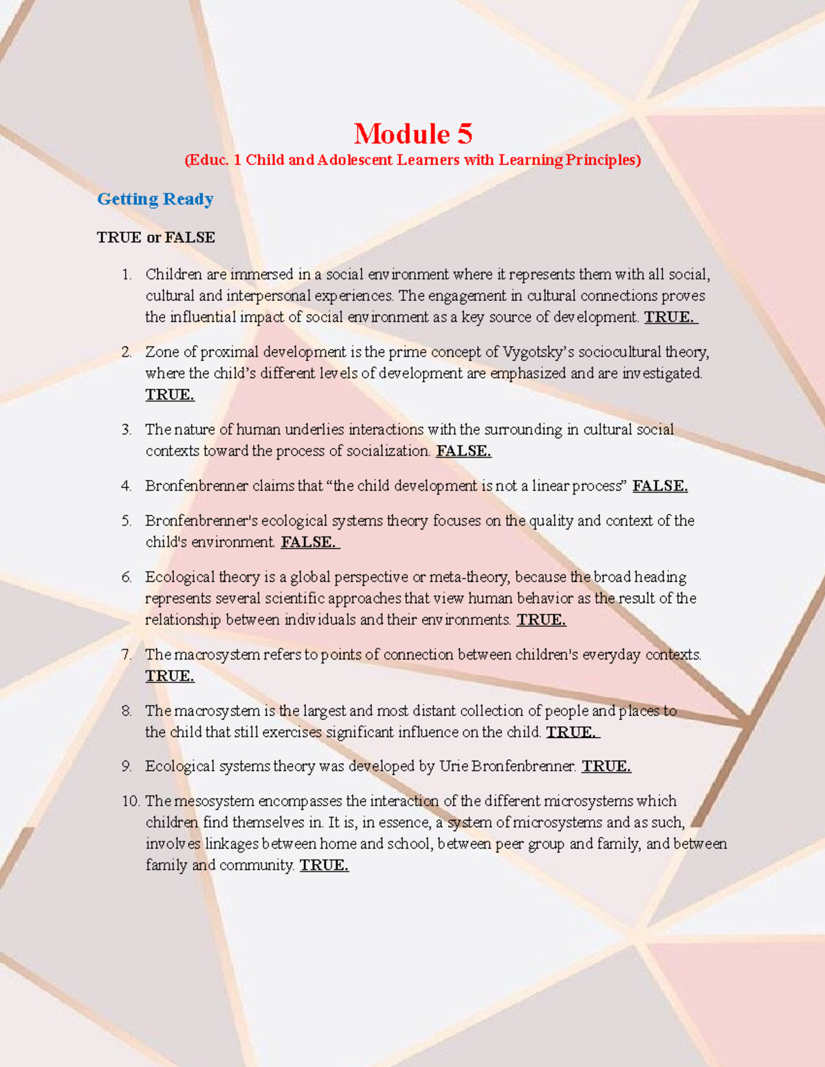 EDUC1( Child And Adolescence) - Module 5 - Module 5 (Educ. 1 Child And ...