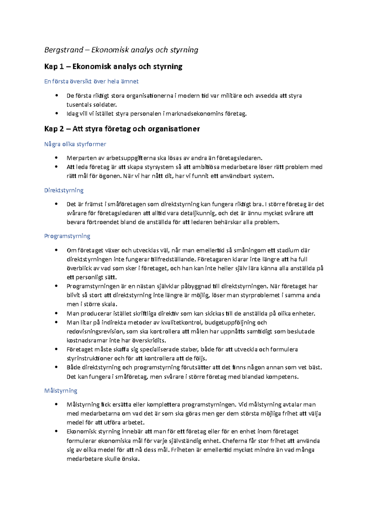 Bokanteck. Ekonomisk Analys Och Styrning - Bergstrand – Ekonomisk ...