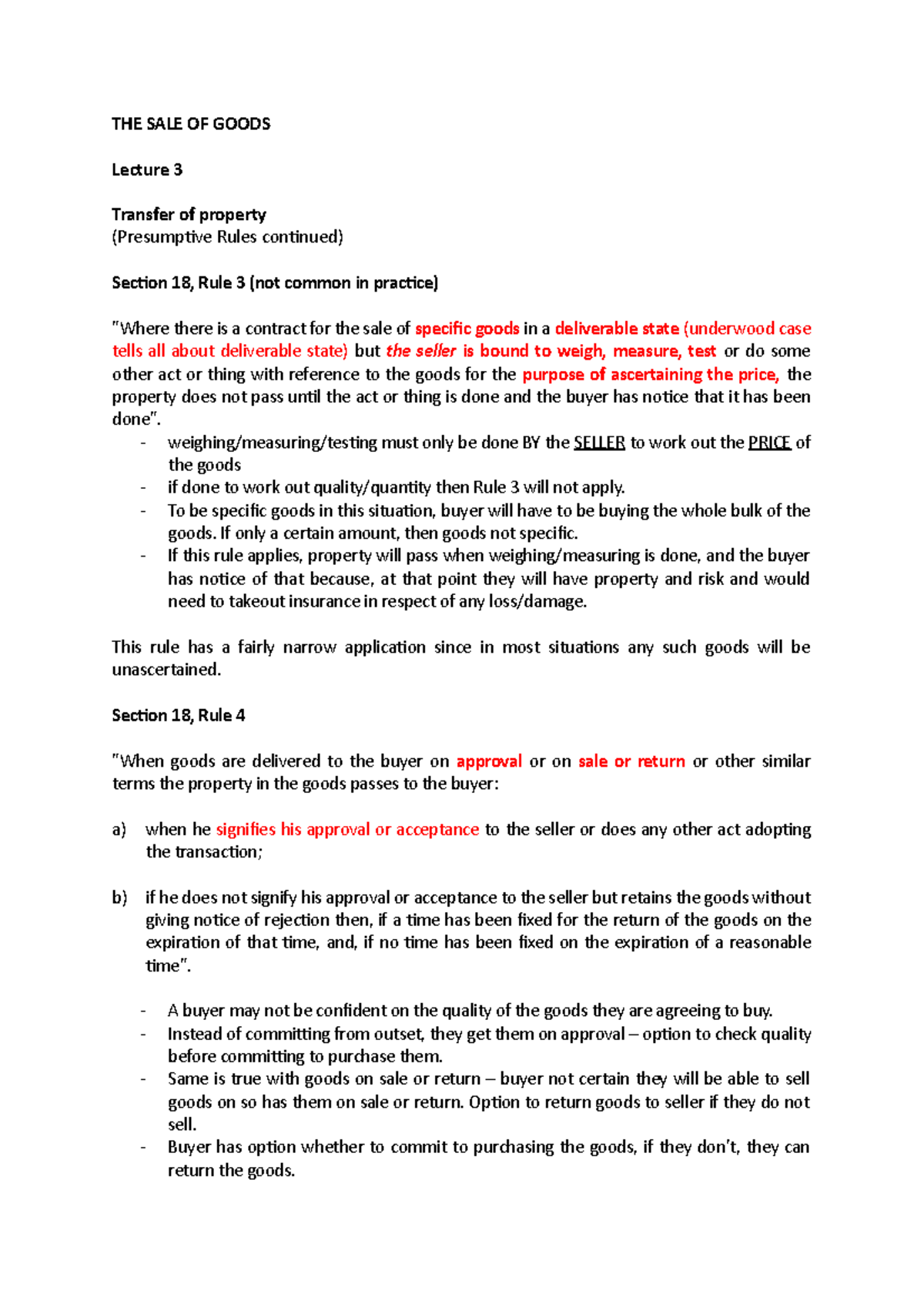 L3 commercialtransfer of property THE SALE OF GOODS Lecture 3 Transfer of property