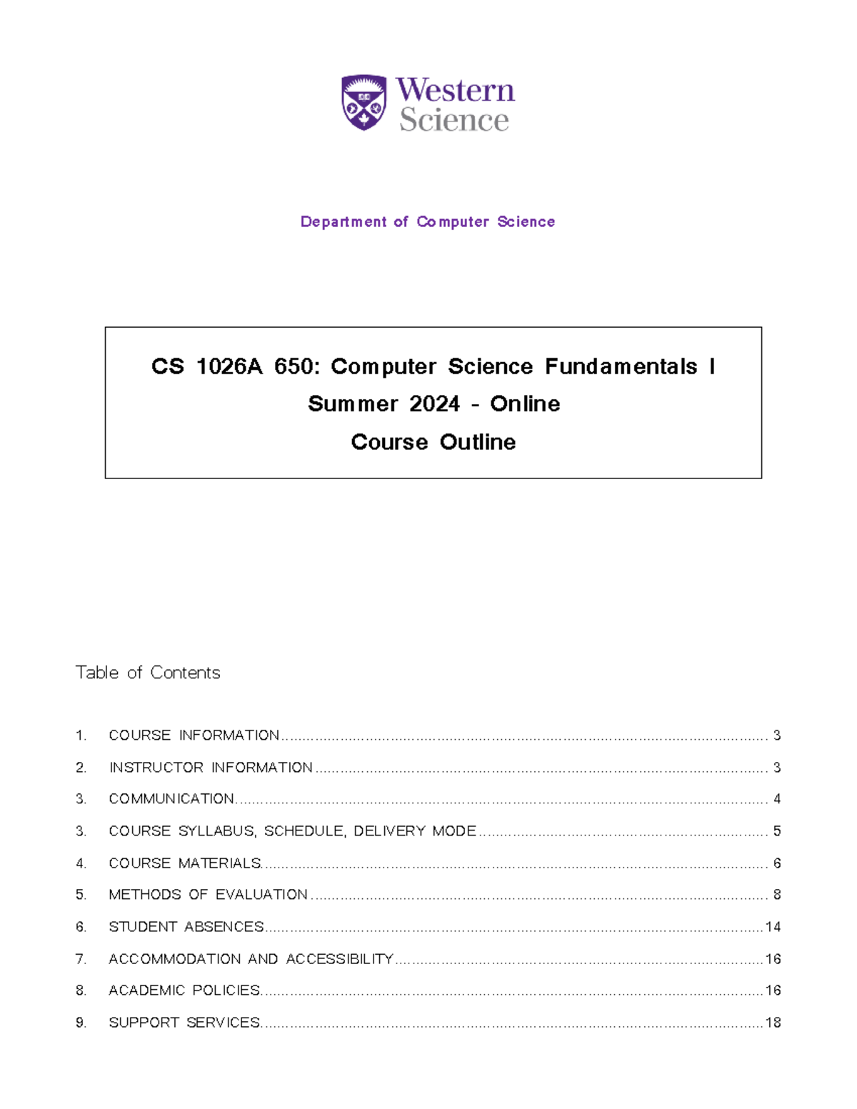 CS 1026A 650 Outline - Department of Computer Science Table of Contents ...