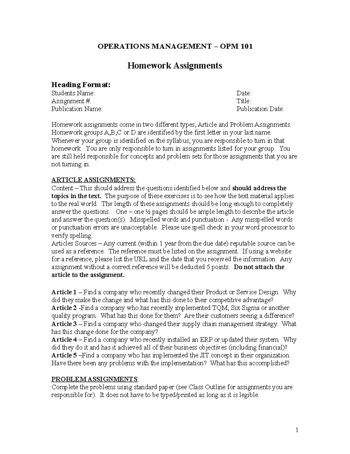 OPM101Assign F 08 - Notes - OPERATIONS MANAGEMENT – OPM 101 Homework ...