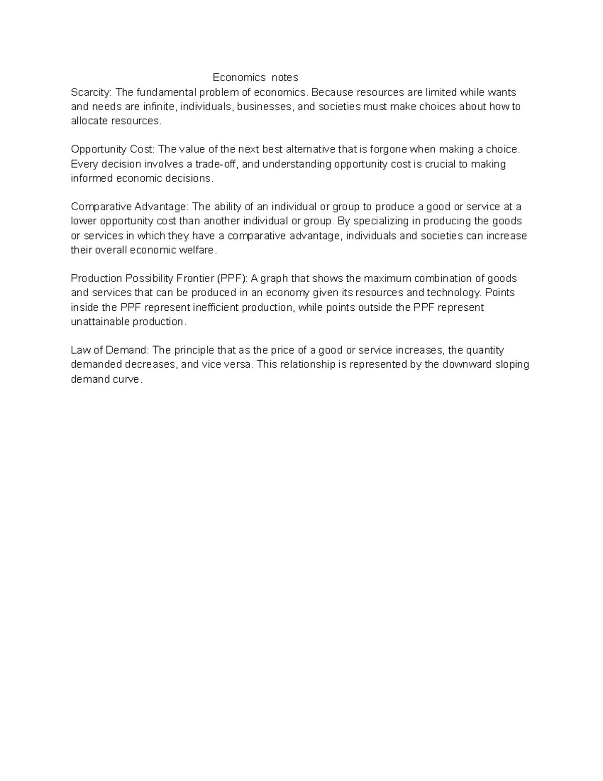 Economics notes 3 - Economics notes Scarcity: The fundamental problem ...
