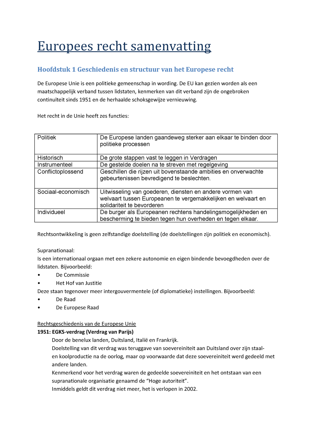 Samenvatting Inleiding Europees Recht Boek "Europees Recht", W.T ...