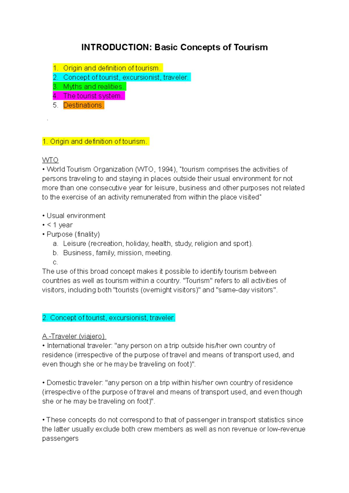 U1 Tourism Introduction INTRODUCTION Basic Concepts of Tourism