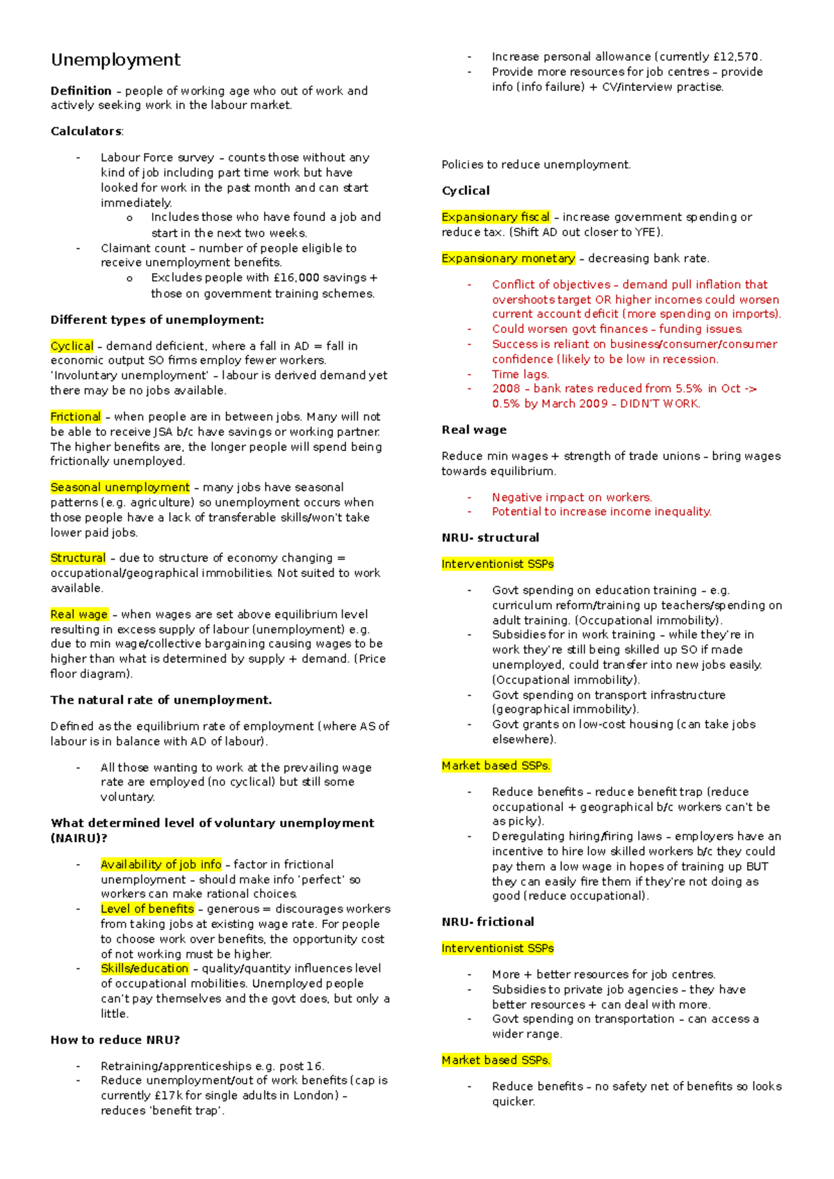 Economics - unemployment notes - Unemployment Definition – people of ...