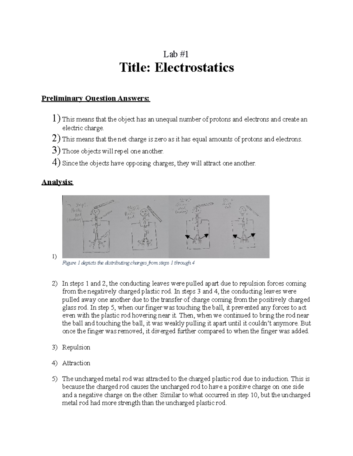 Lab Report 1 Electrostatics Lab Title Electrostatics Preliminary Question Answers 1)This
