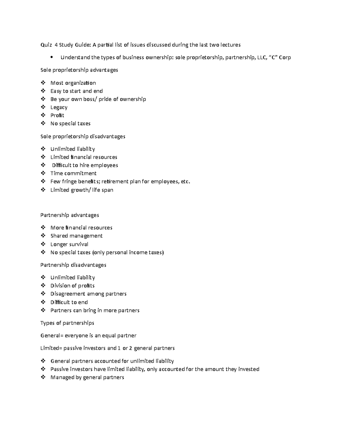 Quiz 4 Study Guide - Honors Course Lecture notes, concepts, summaries ...