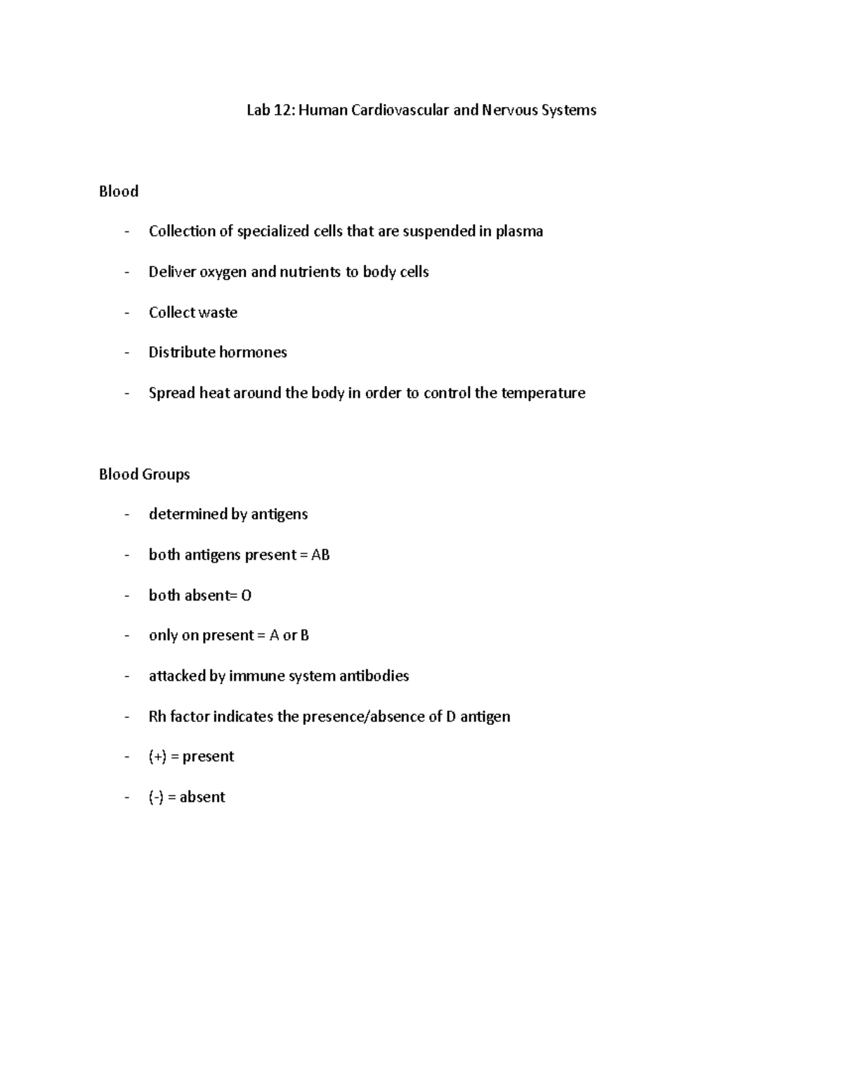 Lab 12 - lab 12 notes - Lab 12: Human Cardiovascular and Nervous ...