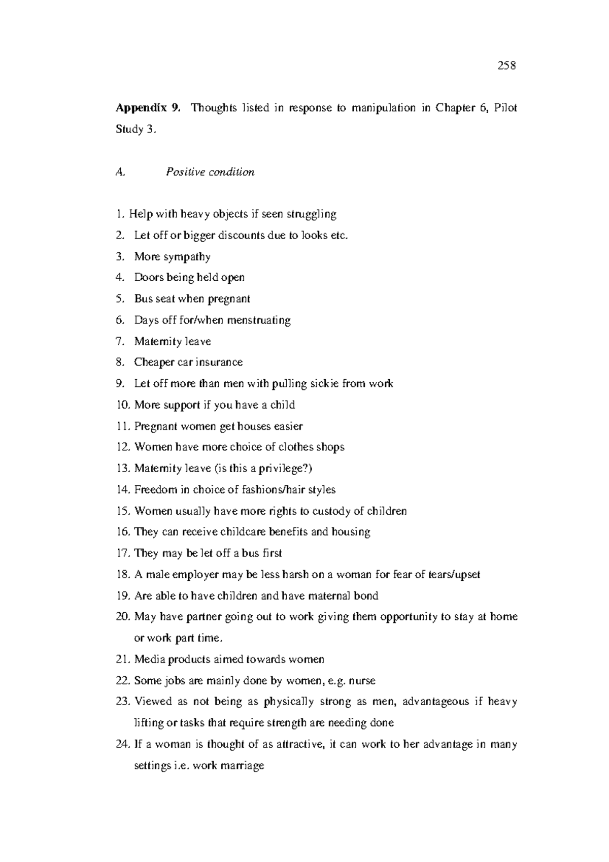 The domino effects 20 - 258 Appendix 9. Thoughts listed in response to ...