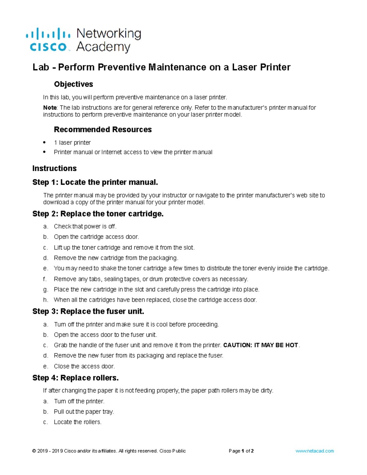 8.5.3.2 Lab - Perform Preventive Maintenance on a Laser Printer - Lab ...