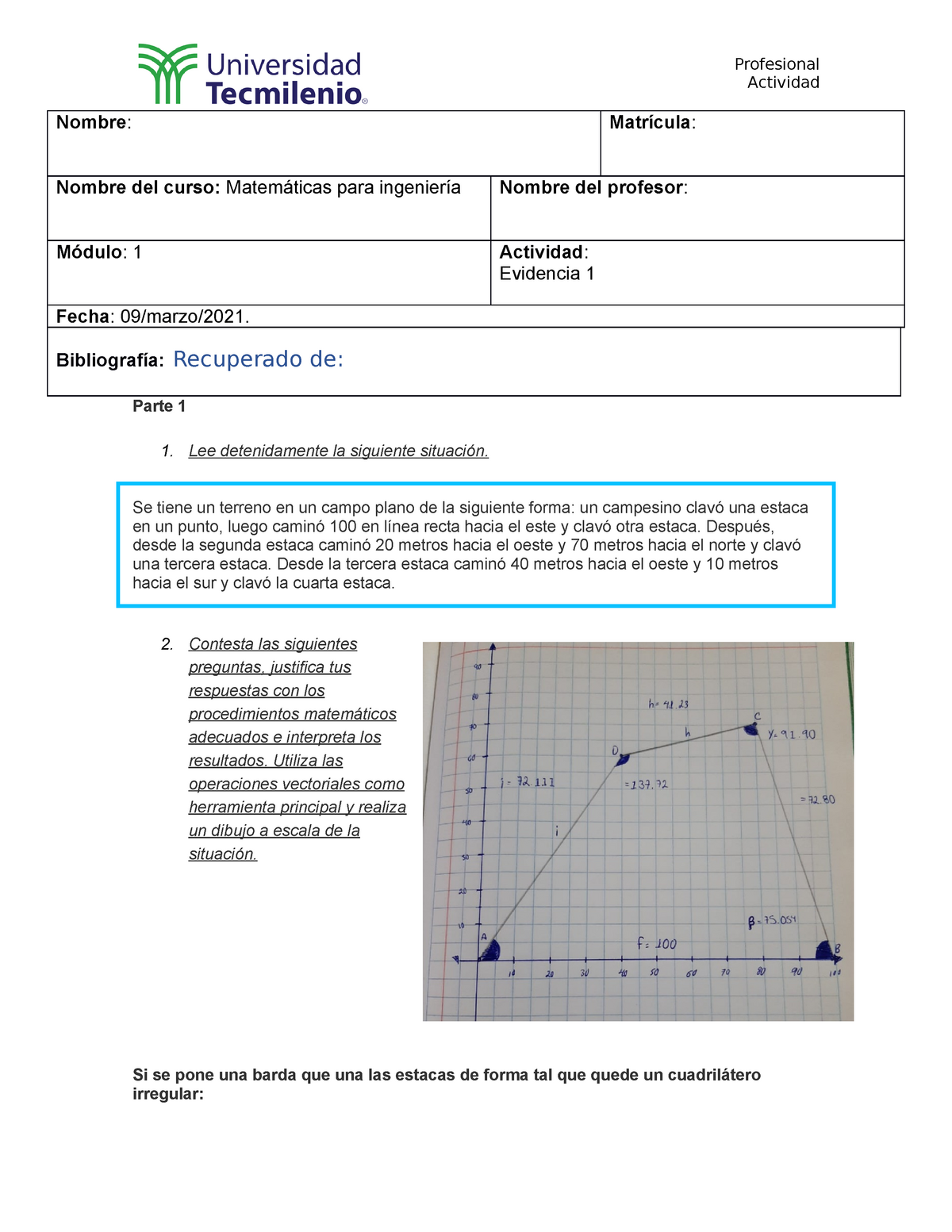 Evidencia Mate Actividad Nombre Matr Cula Nombre Del Curso Matem Ticas Para Ingenier A