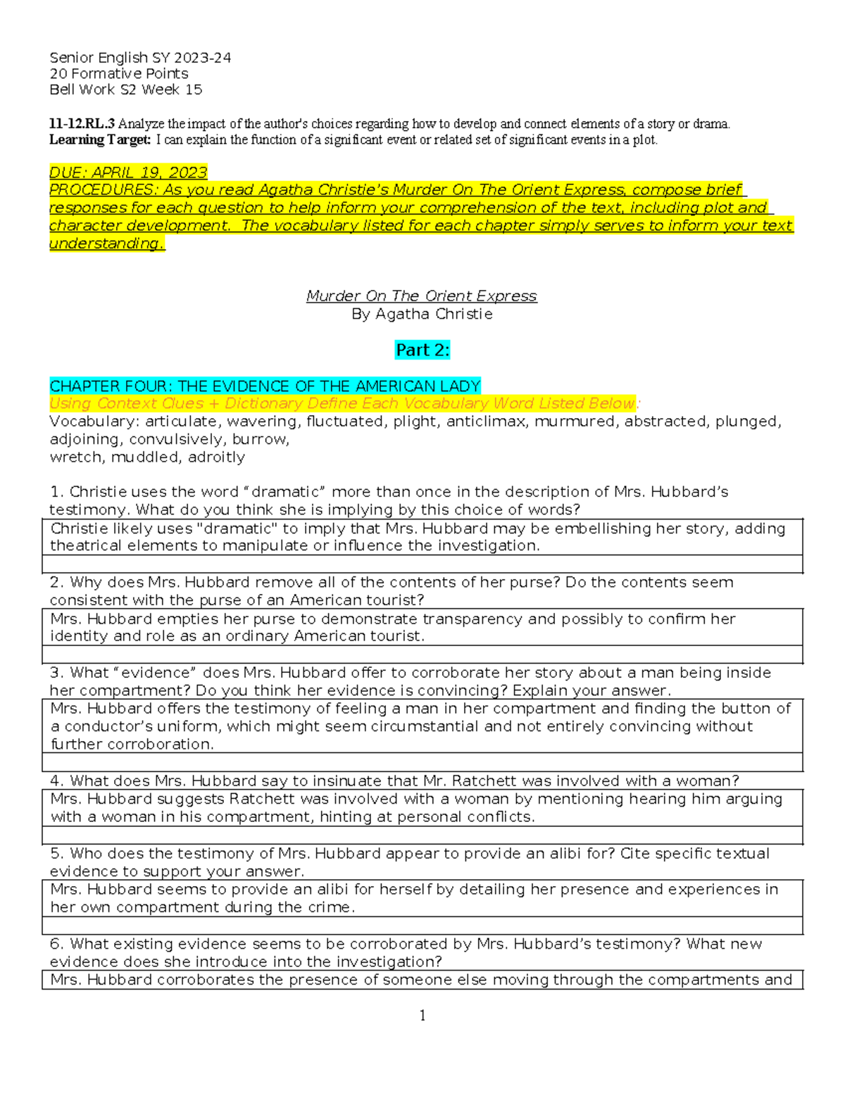 Bell Work S2 Week 15 MOE - Senior English SY 2023- 20 Formative Points ...