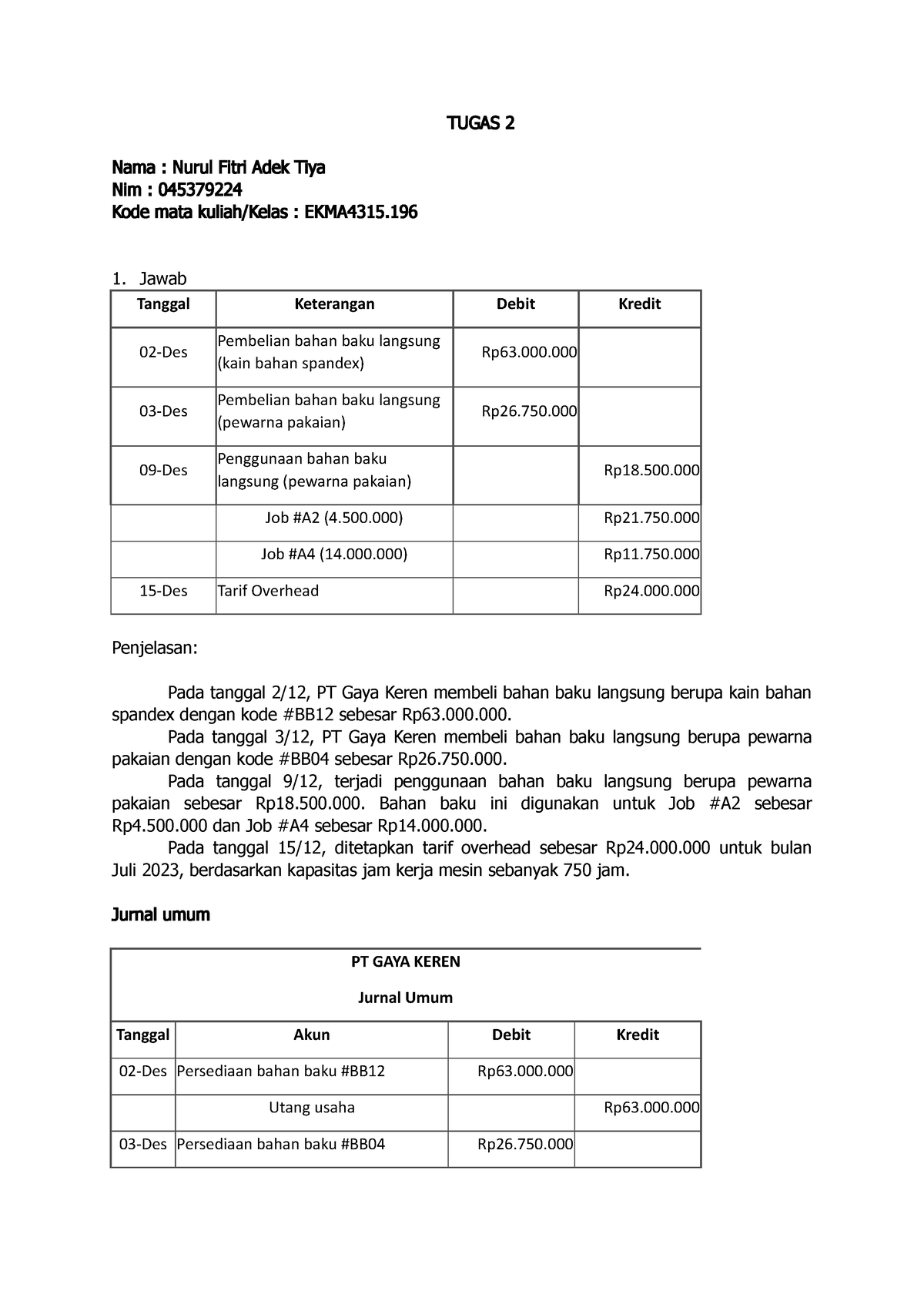 Tugas 2 AKBI Revisi - TUGAS 2 Nama : Nurul Fitri Adek Tiya Nim ...