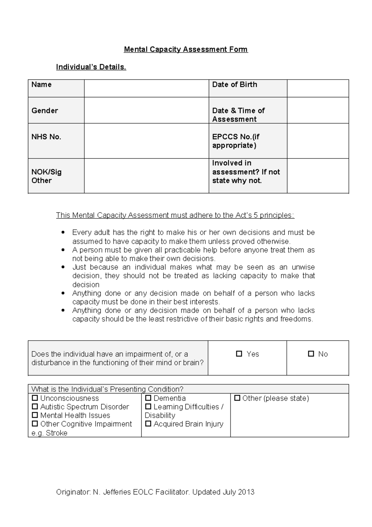 17 Mental Capacity Assessment Form 3 - Mental Capacity Assessment Form ...