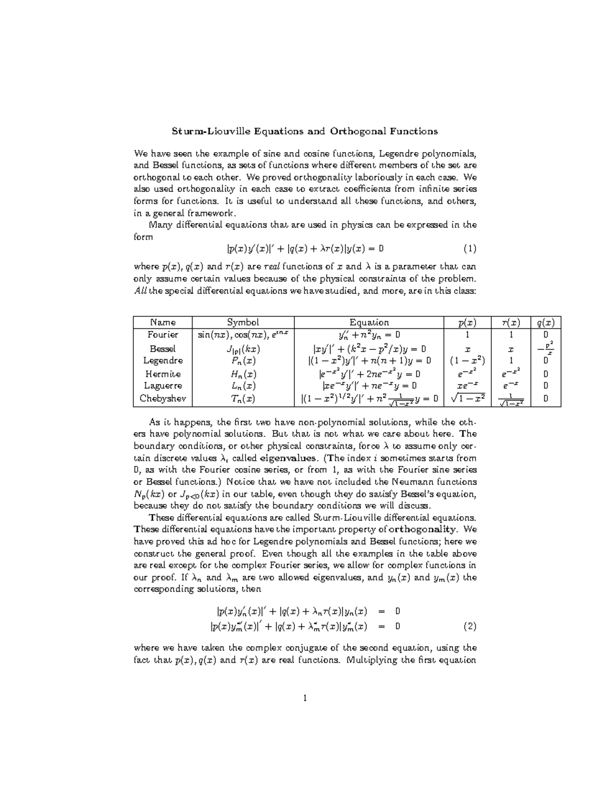 Optional Sturm Liouville - Sturm-Liouville Equations And Orthogonal ...