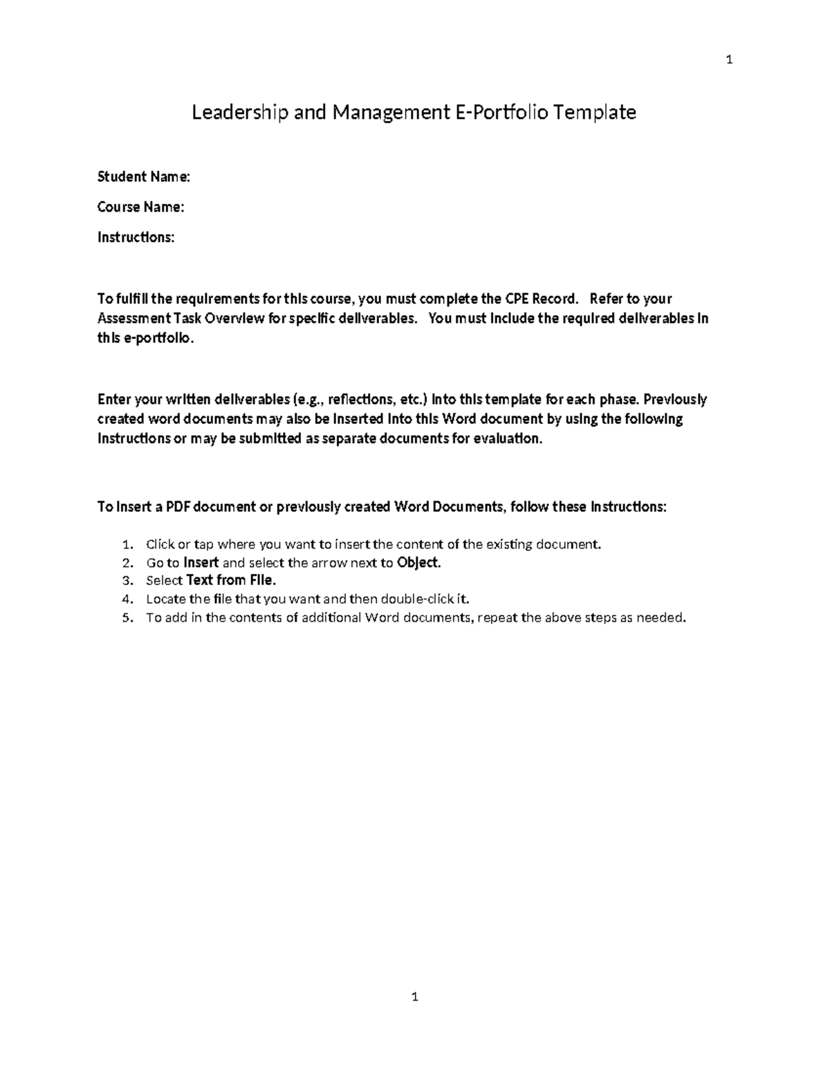 Leadership and management word e-portfolio template.docx - 1 Leadership ...