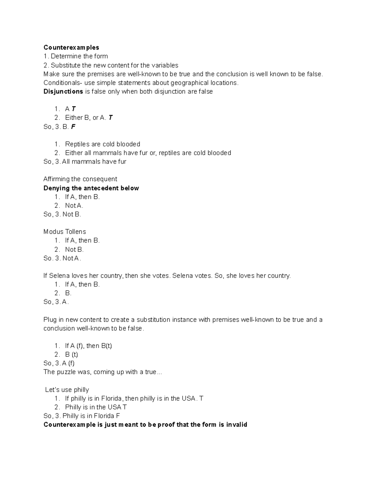 Intro to Logic Notes - Counterexamples Determine the form Substitute ...