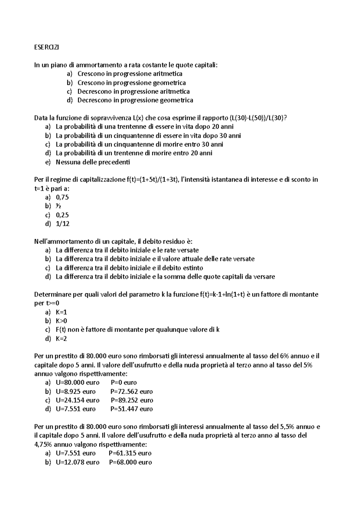 crocette matematica finanziaria - ESERCIZI In un piano di ammortamento ...
