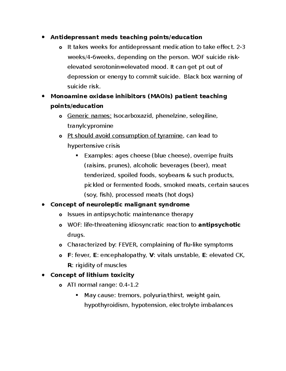MH Study Guide Exam 2 - review - Antidepressant meds teaching points ...