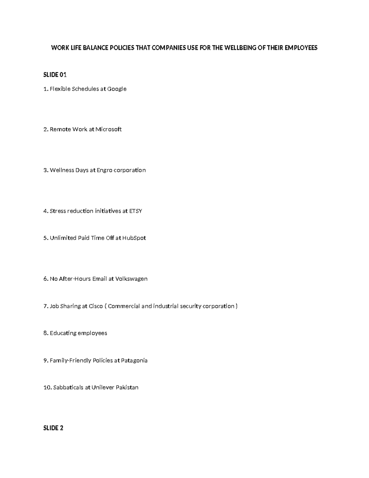 WORK LIFE Blance Policies - WORK LIFE BALANCE POLICIES THAT COMPANIES ...