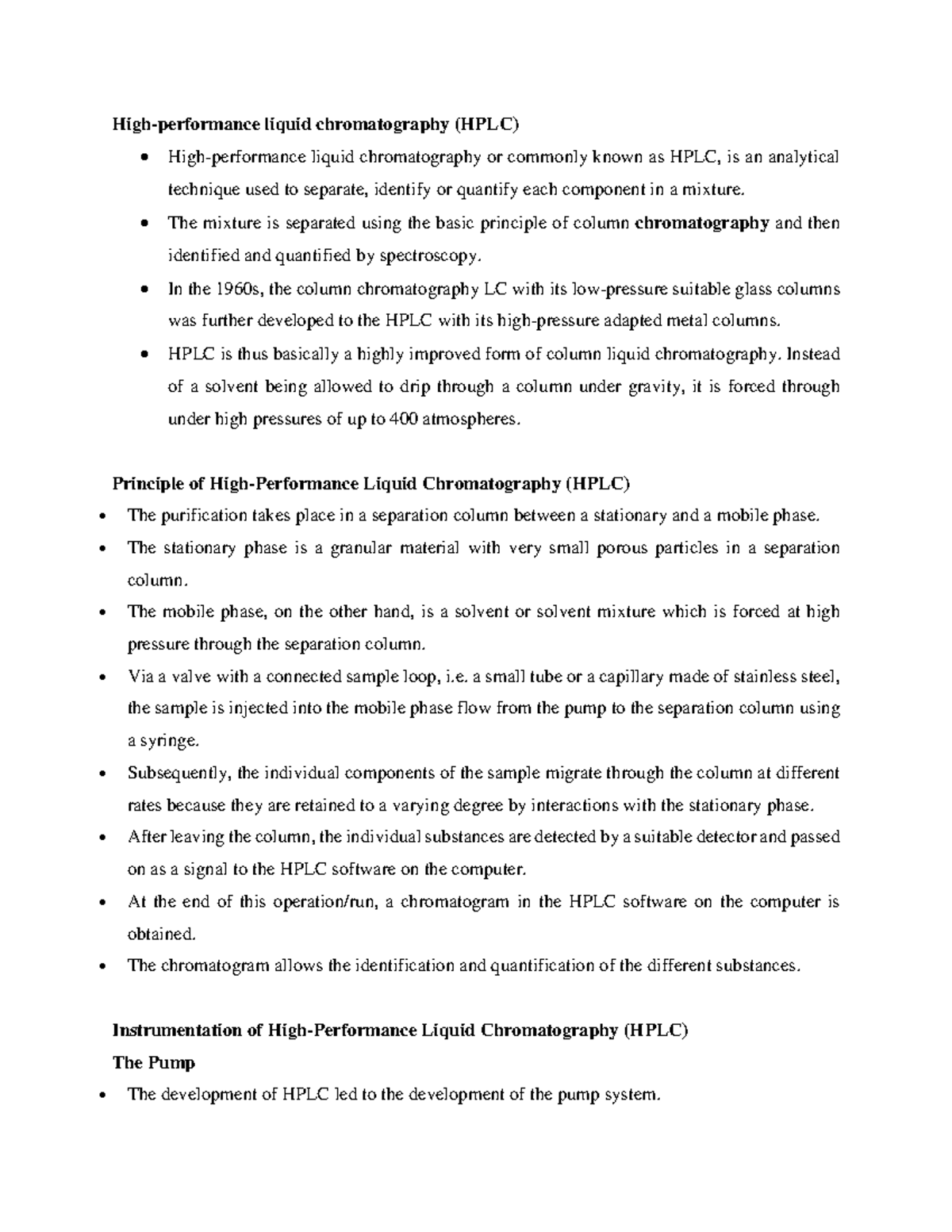 HPLC Notes on HPL chromatography includes principle and application