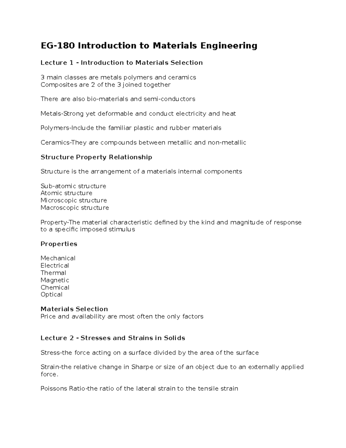 EG180 Materials Lecture notes 17, 916 EG180 Introduction to