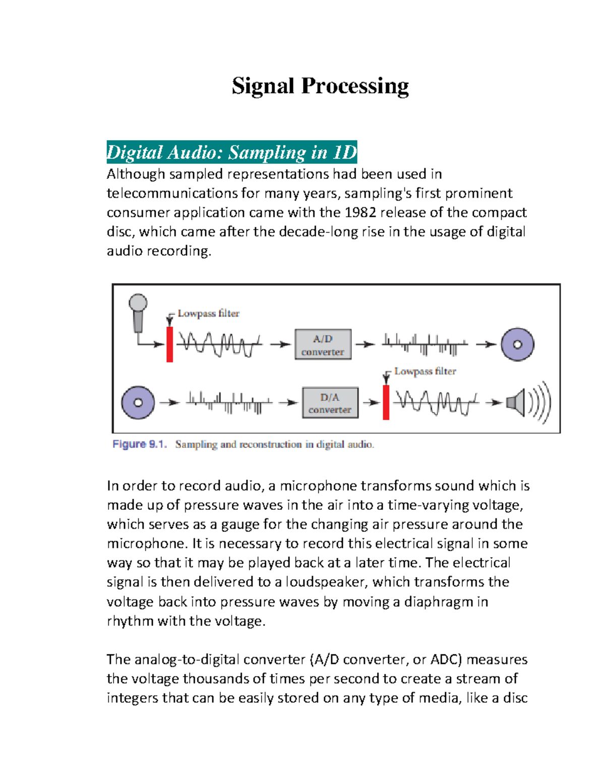 Digital Audio Sampling in 1D Signal Processing Digital Audio