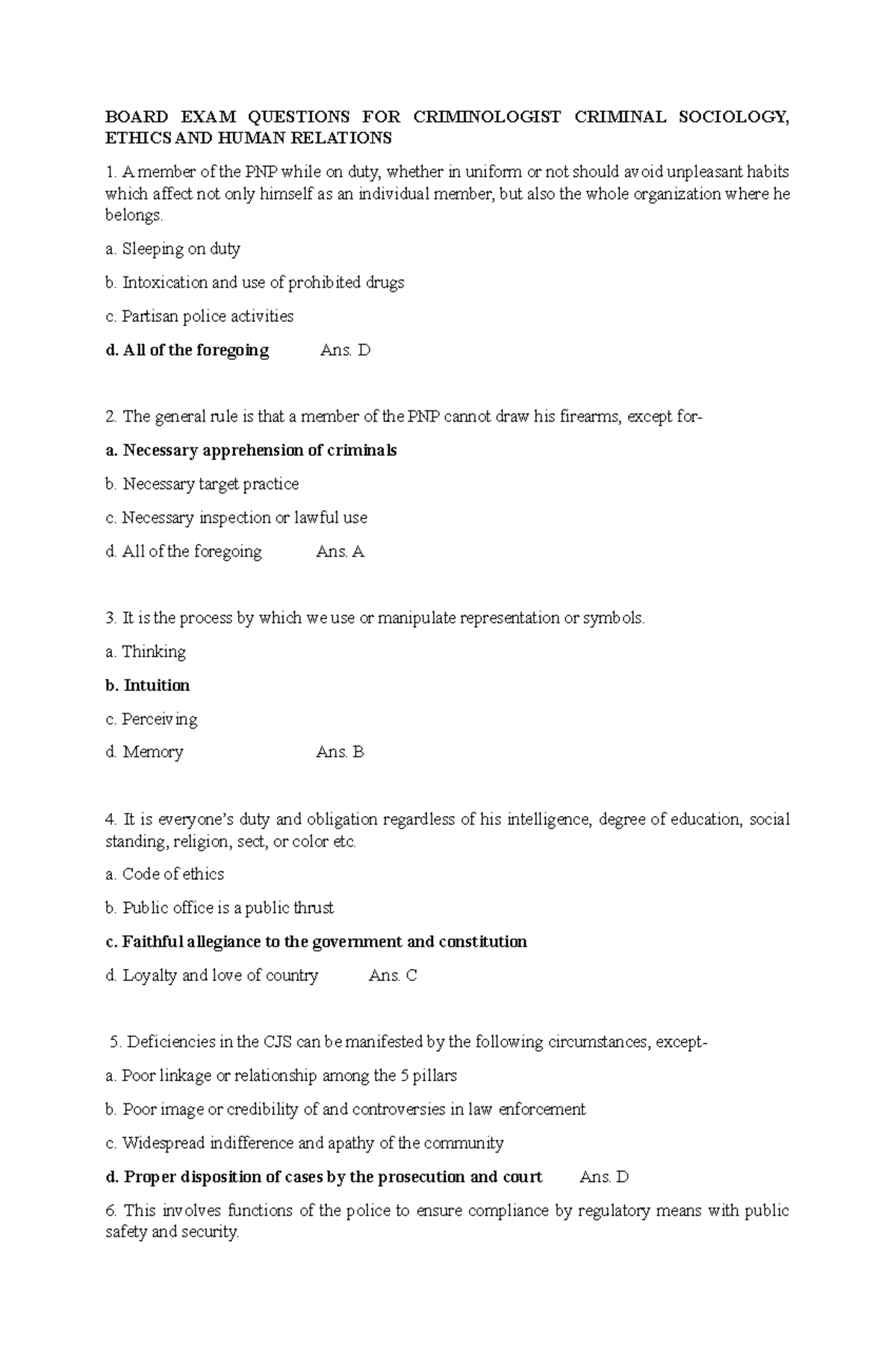 Compilation of Board Exam QAs BOARD EXAM QUESTIONS FOR CRIMINOLOGIST