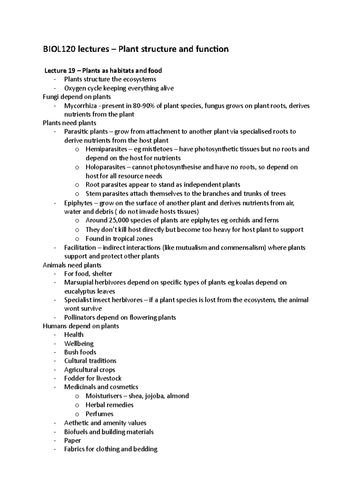 Plant structure and function BIOL120 lectures Plant structure and