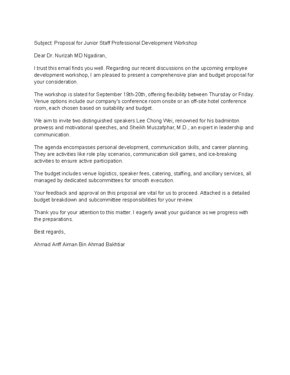 ELC Assesment E-MAIL - Subject: Proposal for Junior Staff Professional ...