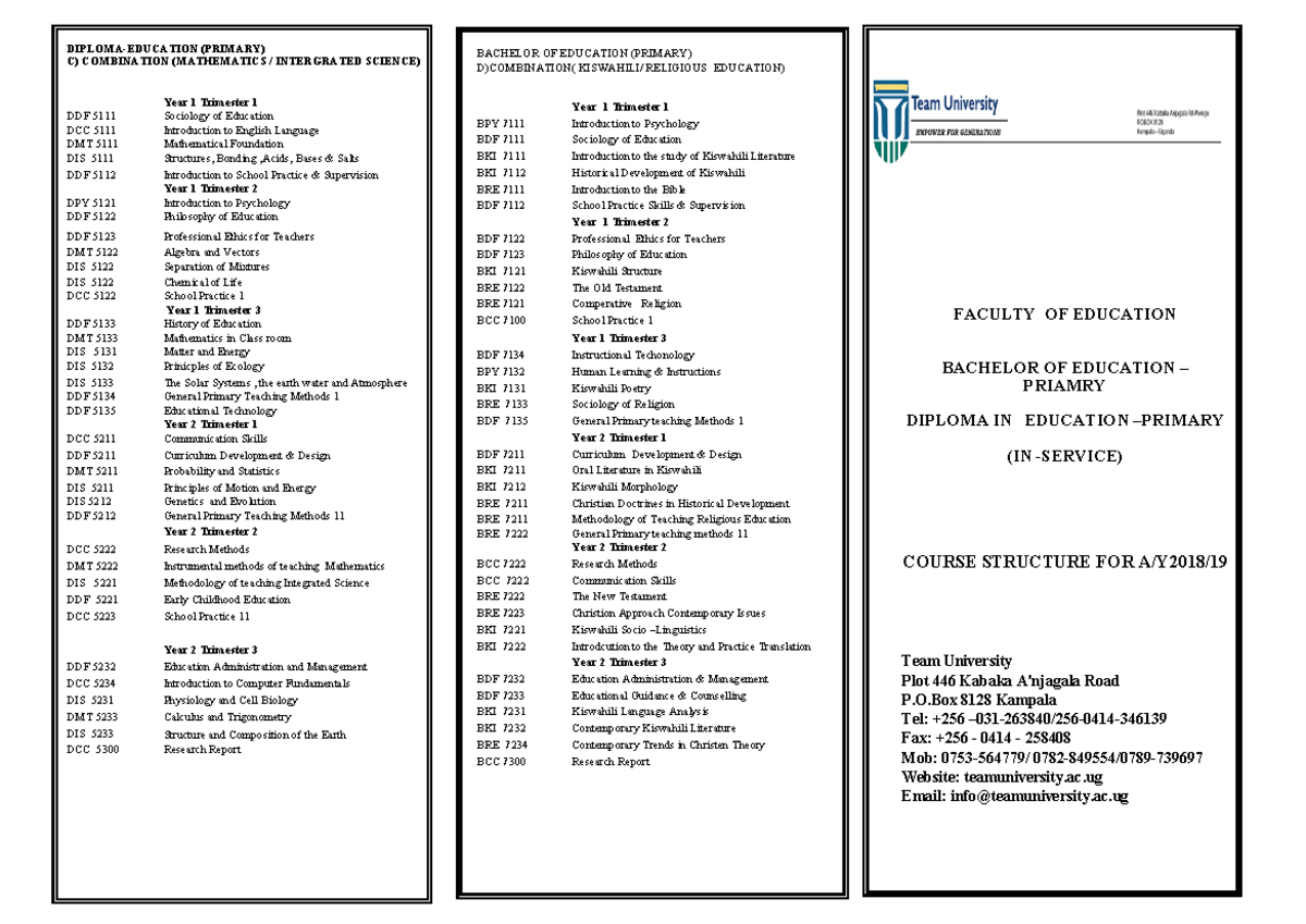 Course structure for BEP-DEP- EDU - FACULTY OF EDUCATION BACHELOR OF ...
