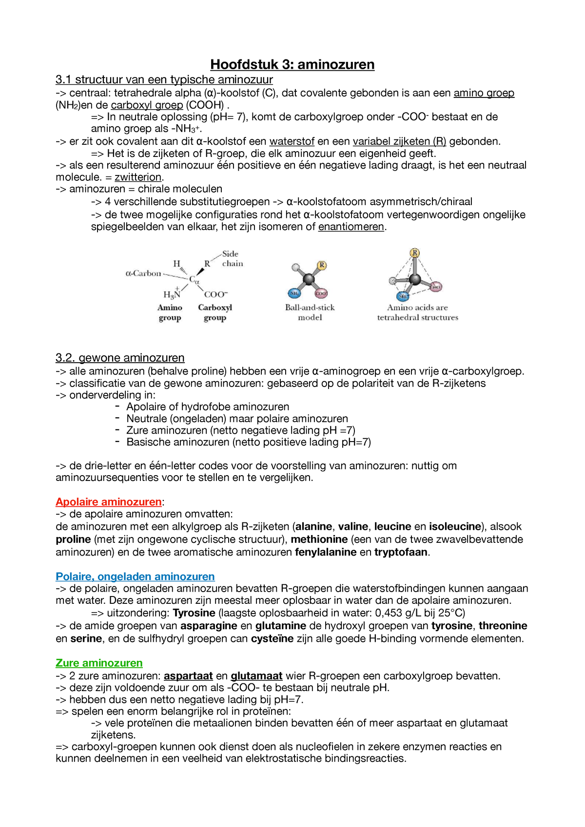 Hoofdstuk 3 Aminozuren - Hoofdstuk 3: Aminozuren 3 Structuur Van Een ...