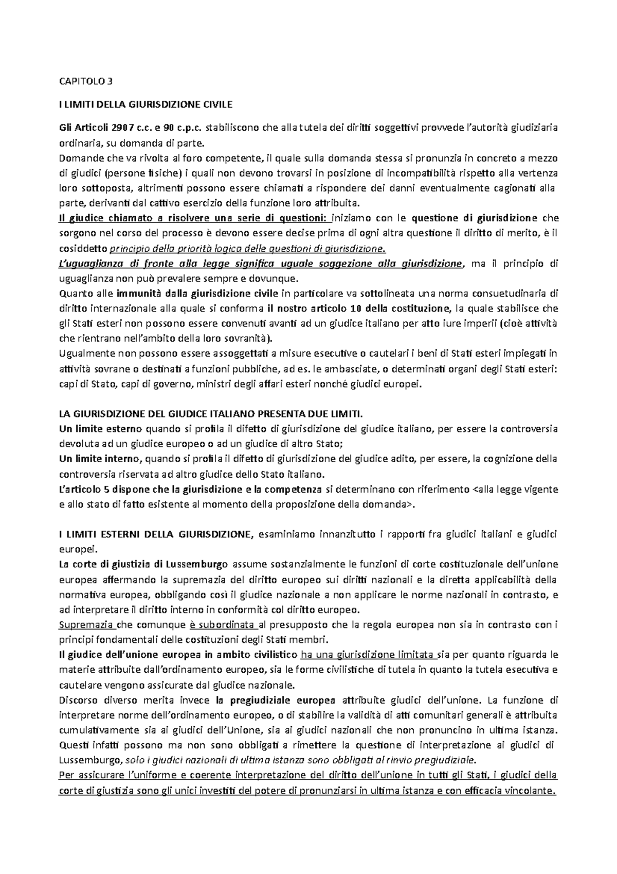 Capitolo 3 I LIMITI DELLA GIURISDIZIONE CIVILE Diritto civile UniBo