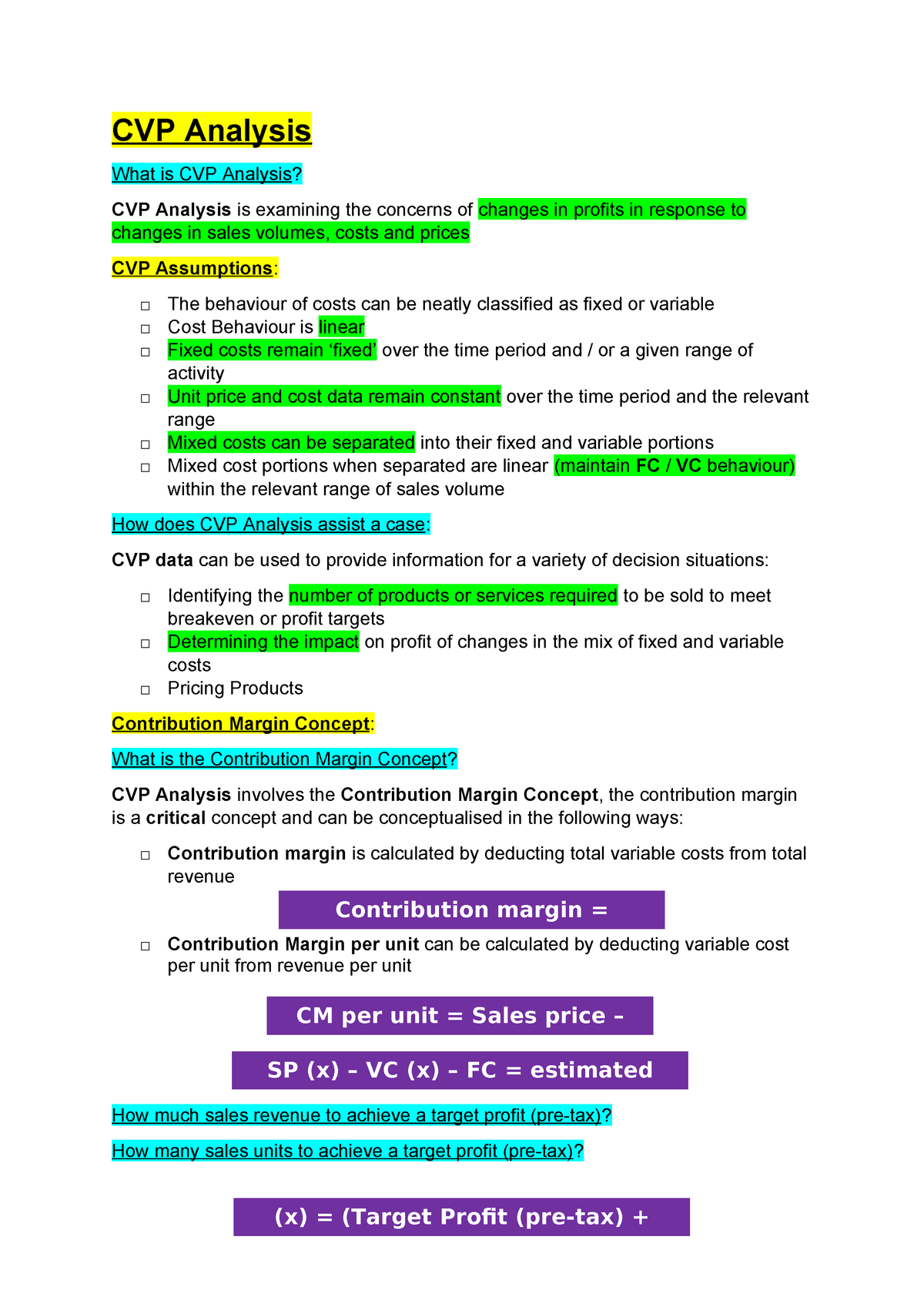 M7 Cost Volume Profit Analysis Cvp Analysis What Is Cvp Analysis Cvp Analysis Is Studocu