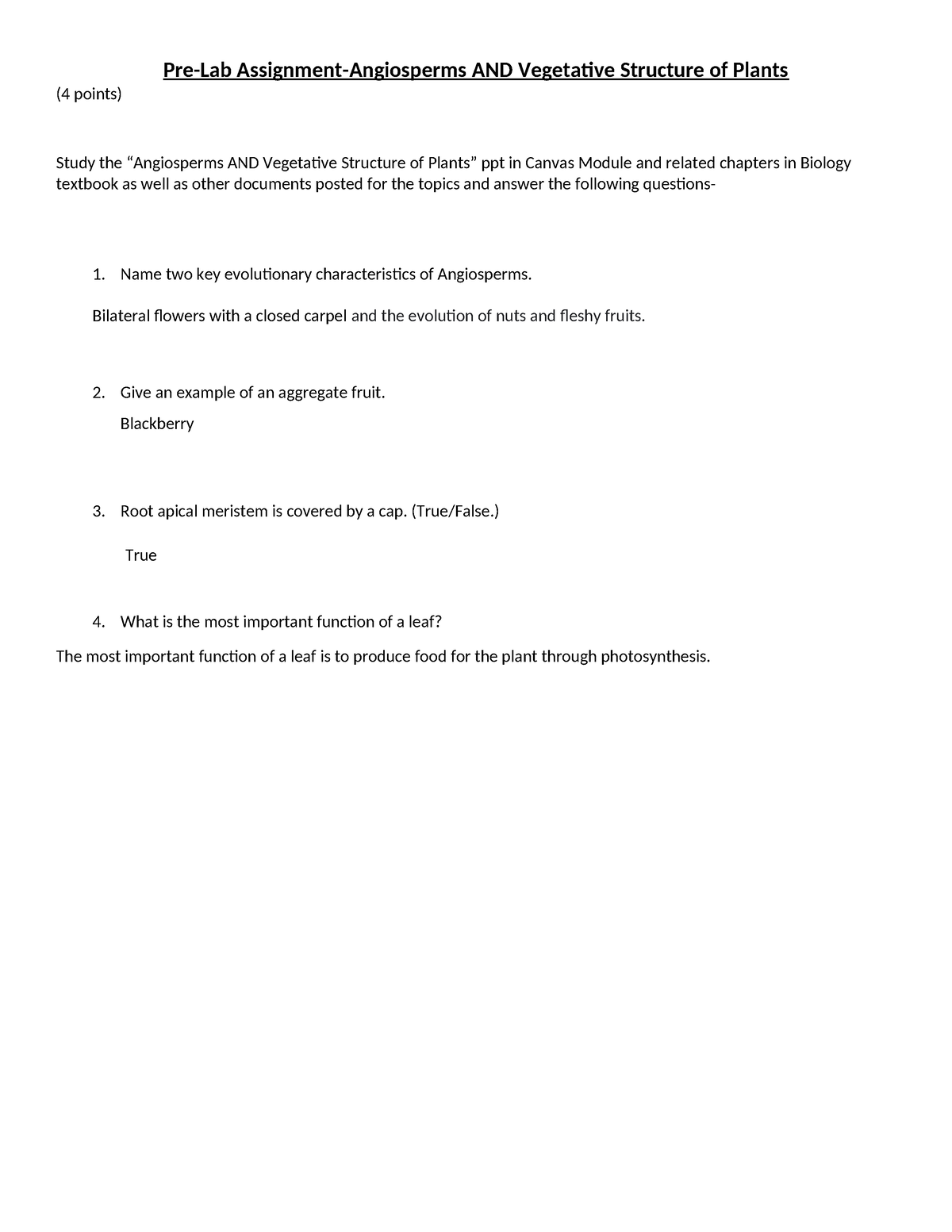 Pre-Lab#8- Angiosperms AND Vegetative Structure of Plants - Pre-Lab ...